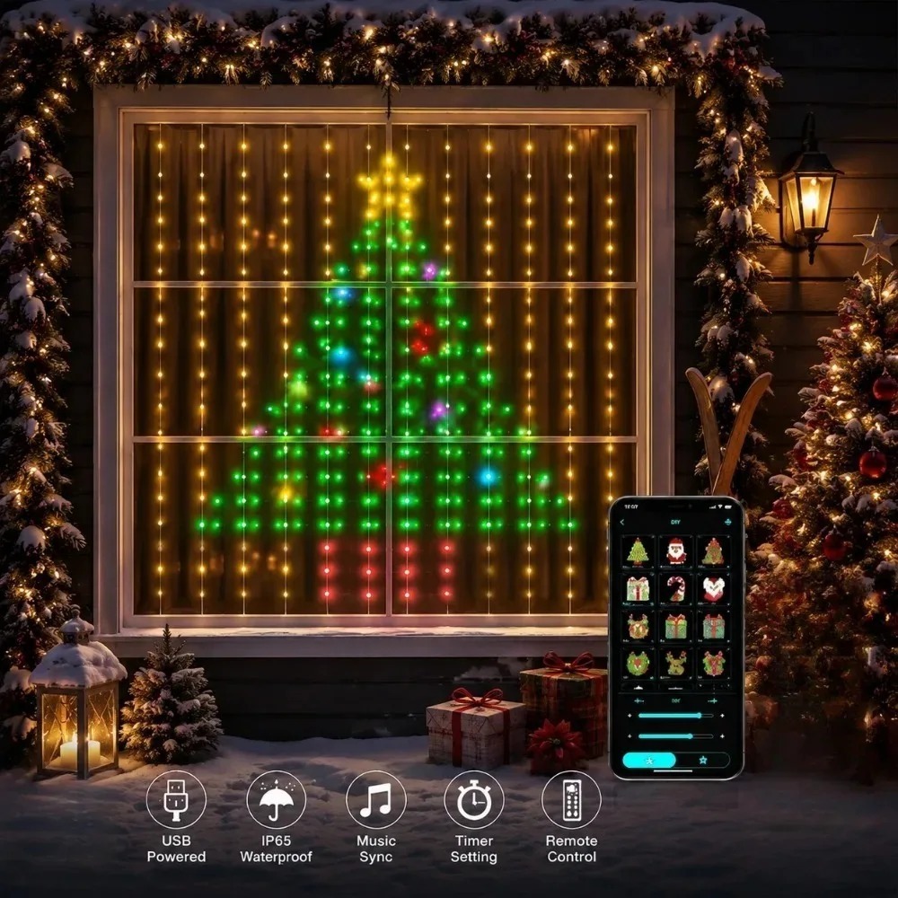 Home Decor Curtain - LED Pixel Curtain Lights Bluetooth APP
