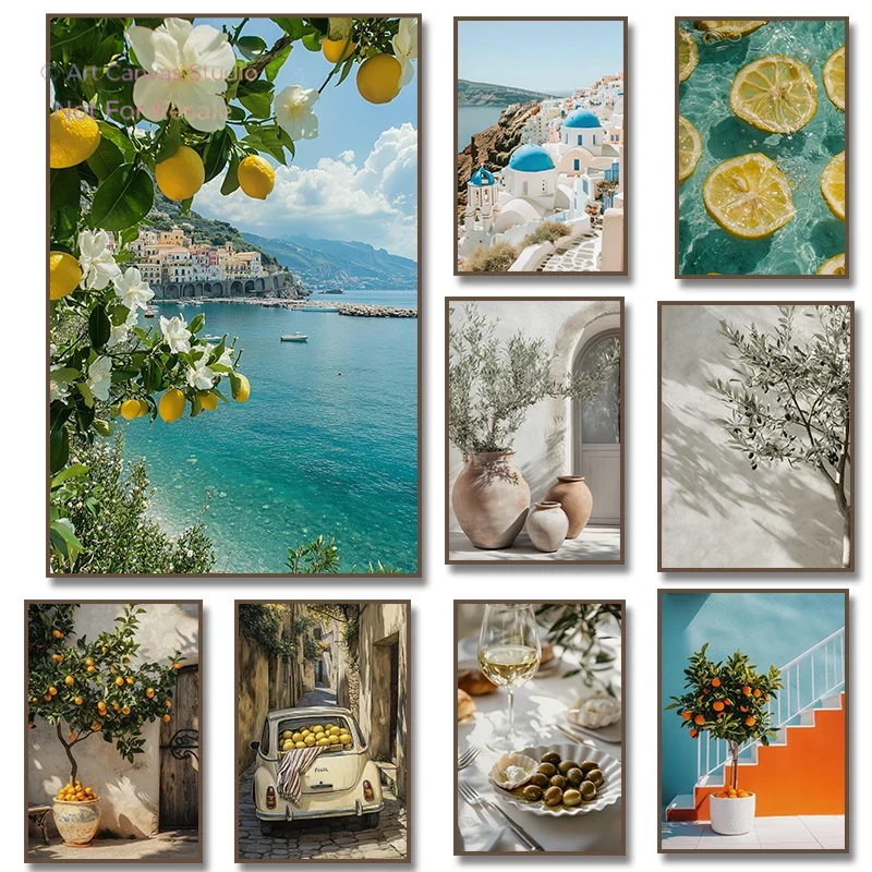 Home Decor Orange - Italian Lemon Orange Olive Tree Retro