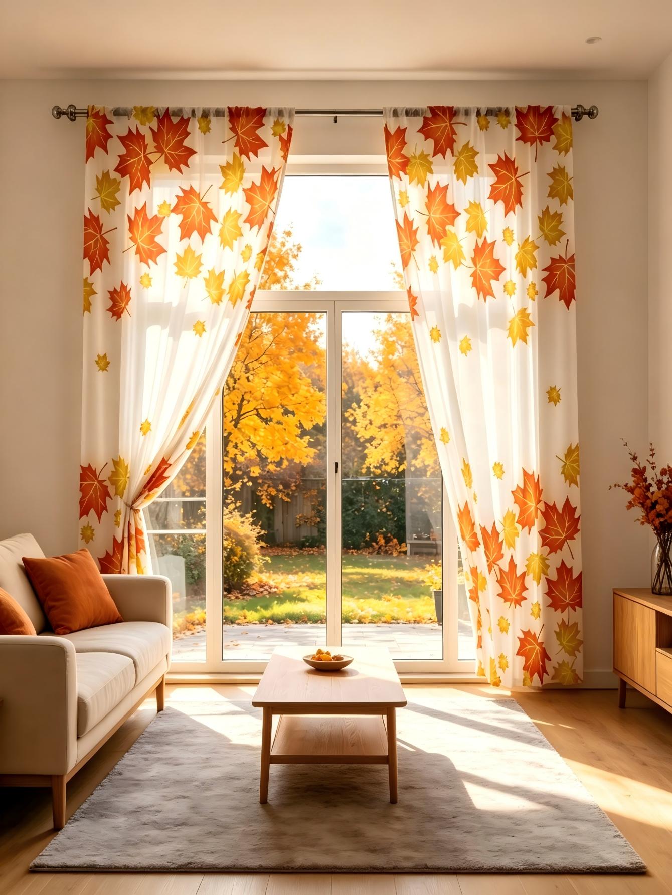 2PCS Digital Print Sheer Curta - огляд і ціна Home Decor Orange