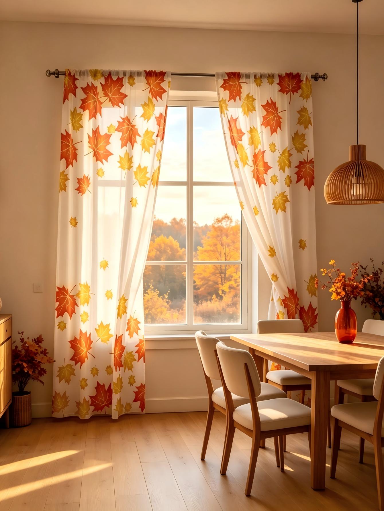 2PCS Digital Print Sheer Curta - огляд і ціна Home Decor Orange