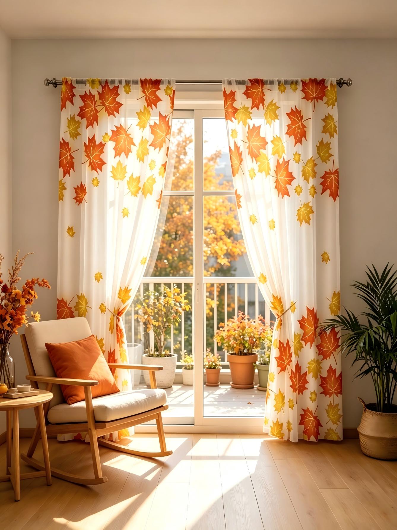 2PCS Digital Print Sheer Curta - огляд і ціна Home Decor Orange