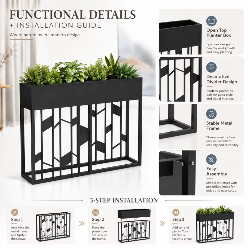 Matte Black Metal Planter Box  - огляд і ціна Room Divider Screen
