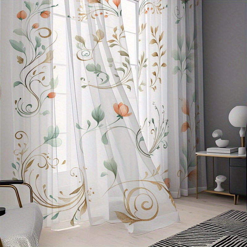 2PCS Digital Print Sheer Curta - огляд і ціна Home Decor Orange