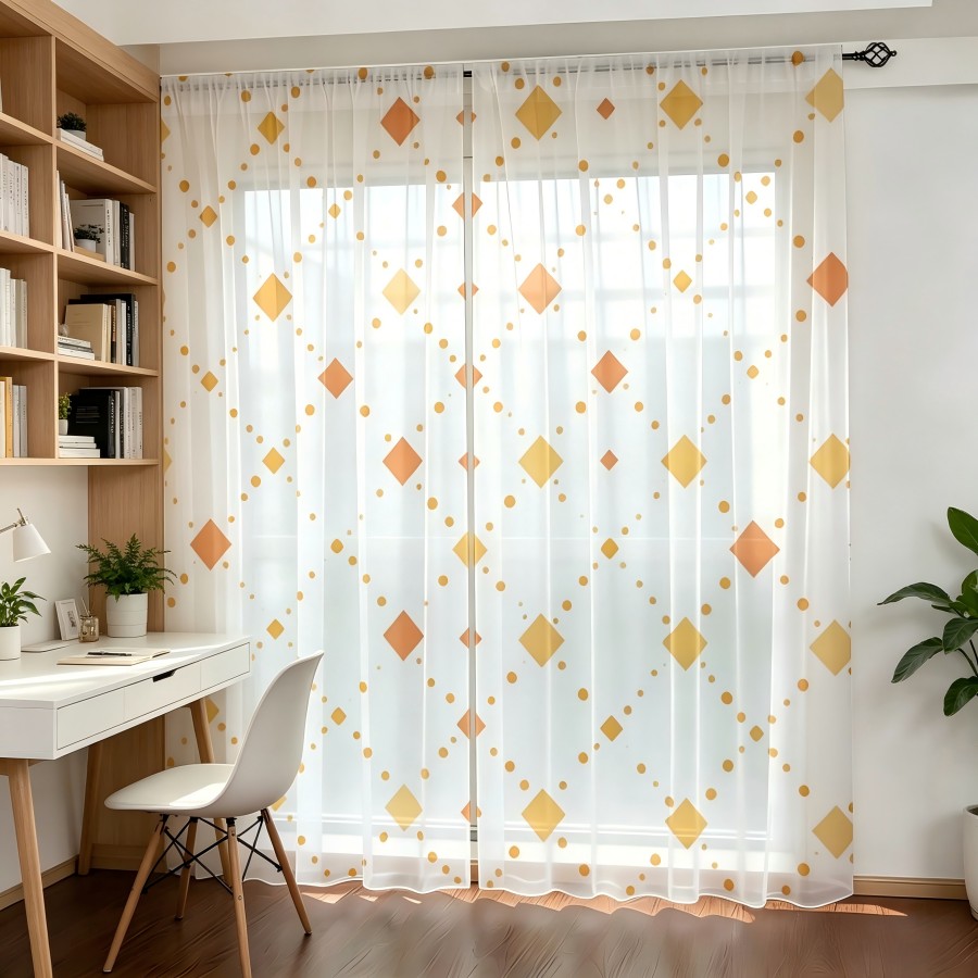2PCS Digital Print Sheer Curta - огляд і ціна Home Decor Orange