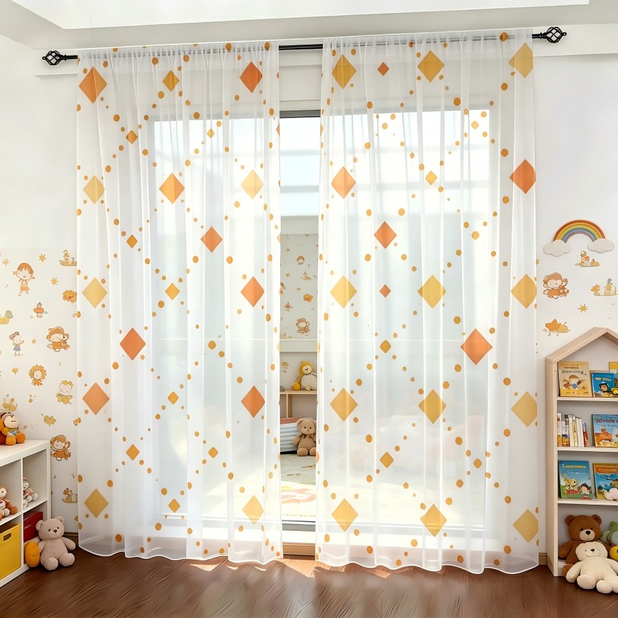 2PCS Digital Print Sheer Curta - огляд і ціна Home Decor Orange