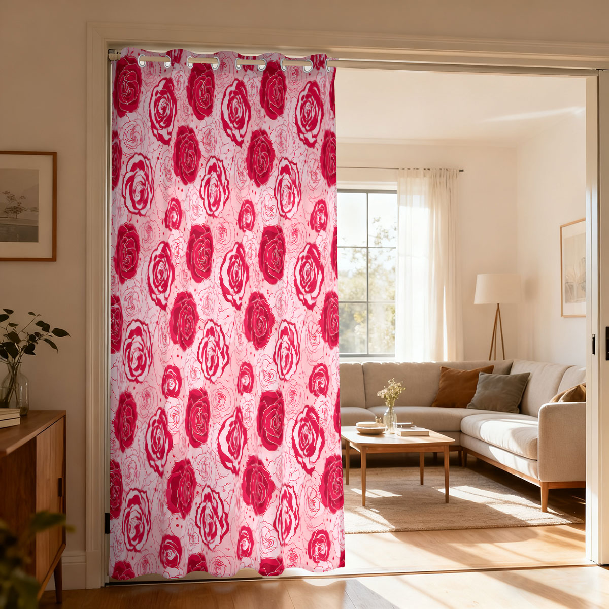 1pc Light Green Base Pink Rose - огляд і ціна Home Decor Curtain